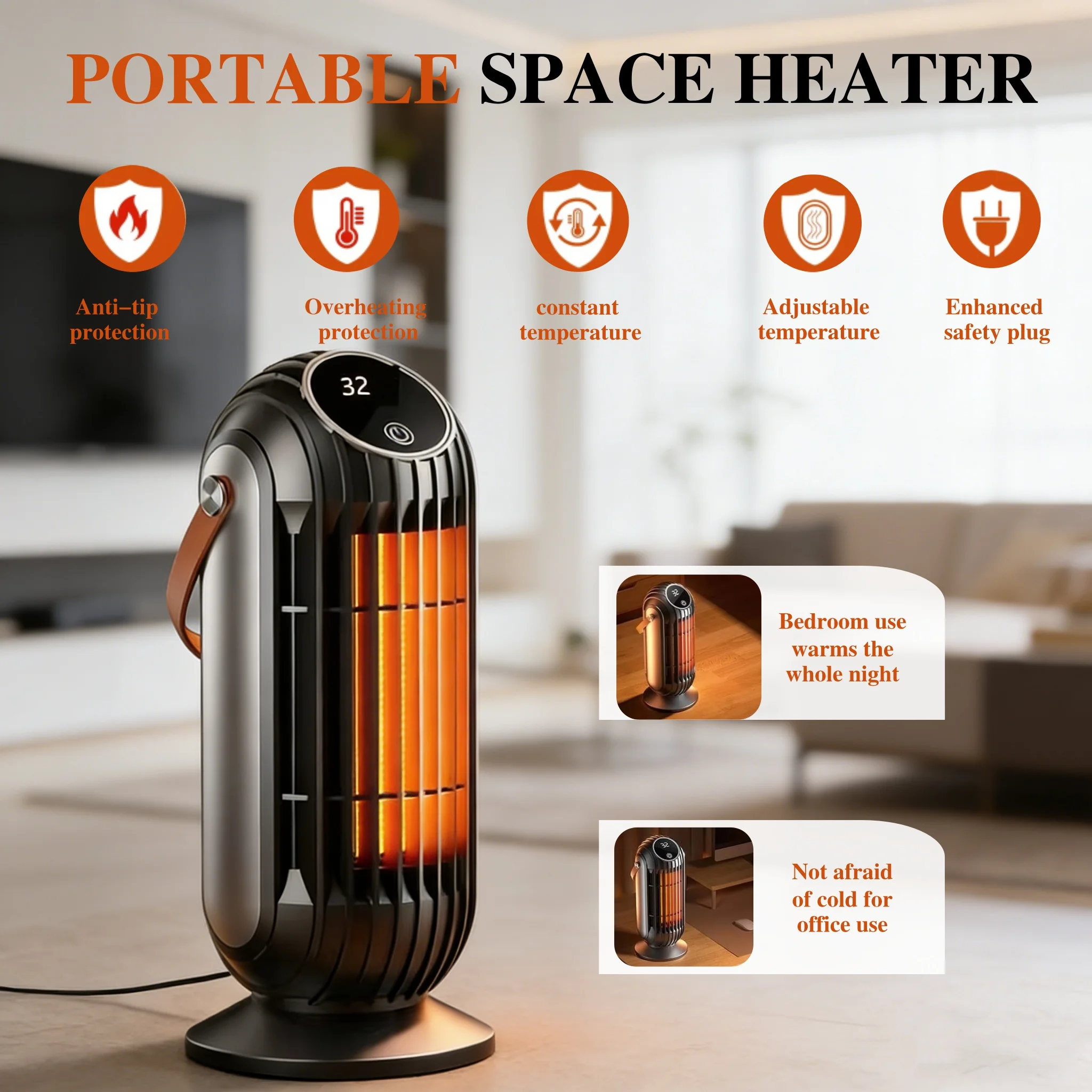 

Настольный обогреватель, энергосберегающий компактный портативный тепловентилятор с защитой от перегрева и перегрева для гостиной, спальни, офиса