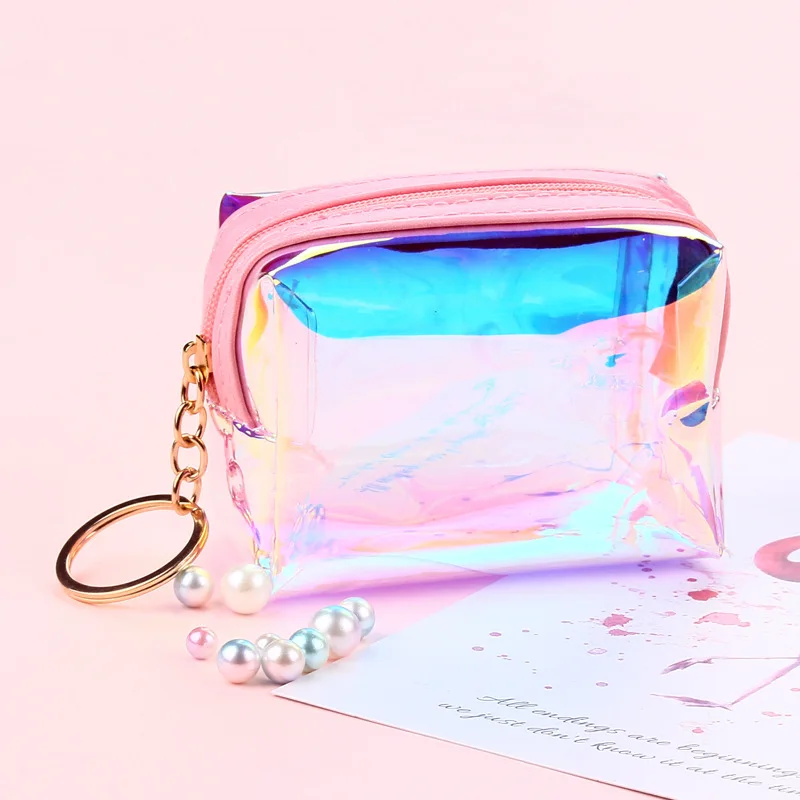 Estuche de maquillaje transparente de PVC para mujer, bolsa organizadora de belleza láser, Mini bolsa de gelatina para mujer, bolsa de cosméticos