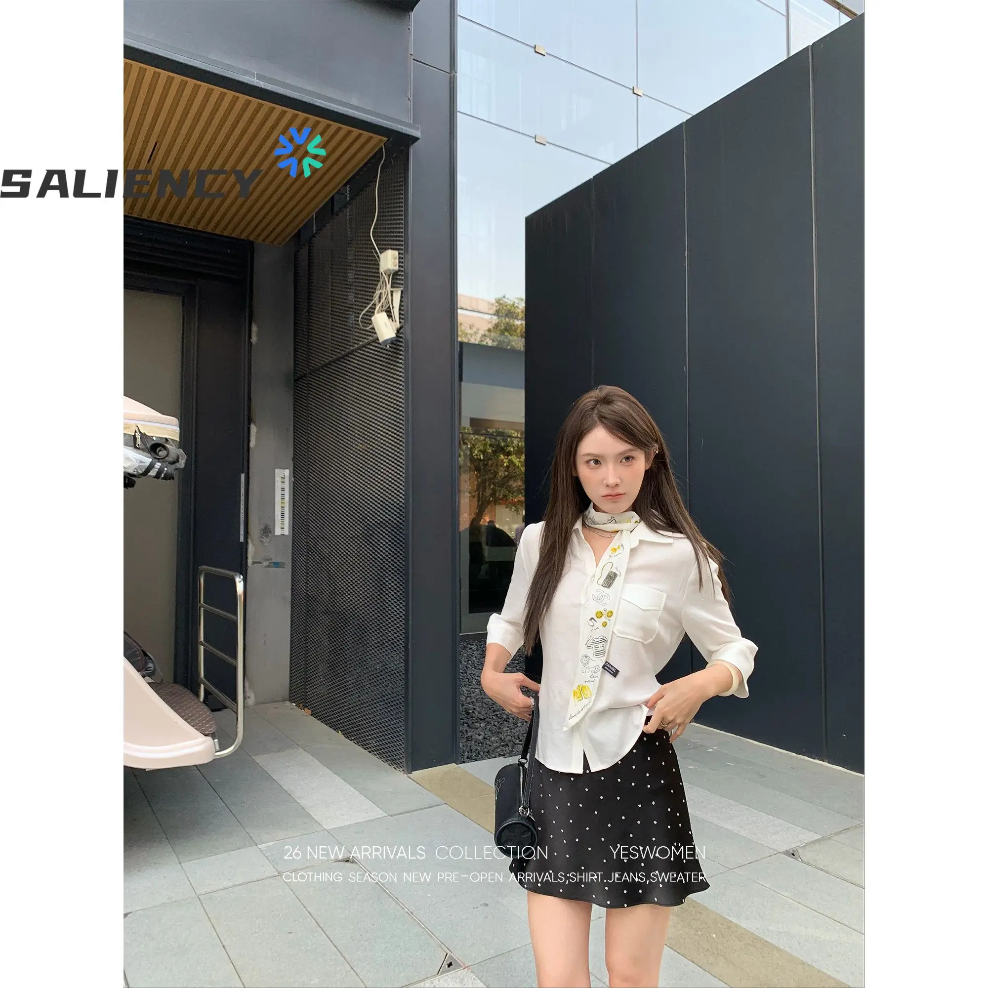 

SALIENCY Polka Dot Brownie Summer Black and Brown French Satin Midi Skirt for Women