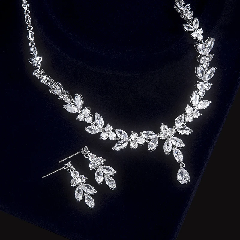 

Jade Angel Fashion Bridal Jewelry Sets Leaves Drop Shaped Zirconia Necklace & Earrings Wedding Jewelry Accessories for Women