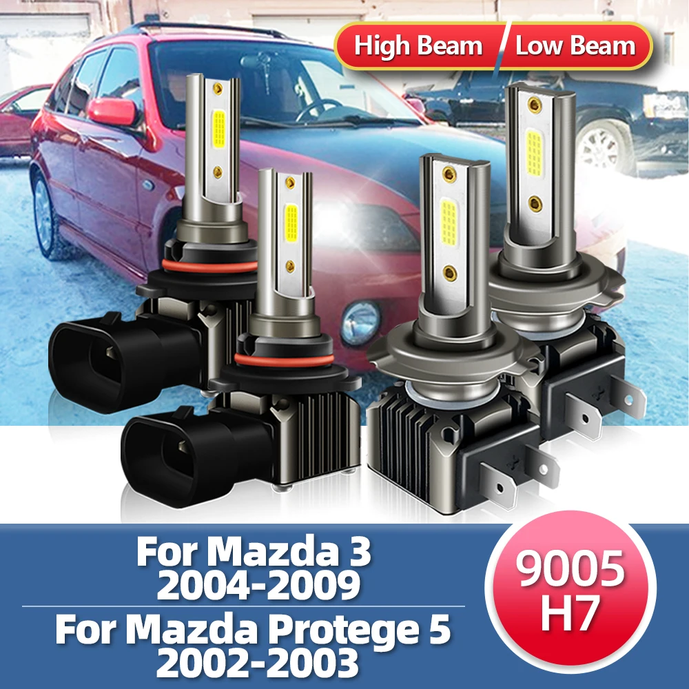 

4x LED Headlight Bulbs 9005 H7 High Low Beam Headlamp Combo MINI Car Lamps Kit For Mazda 3 2004-2009 For Protege 5 2002 2003