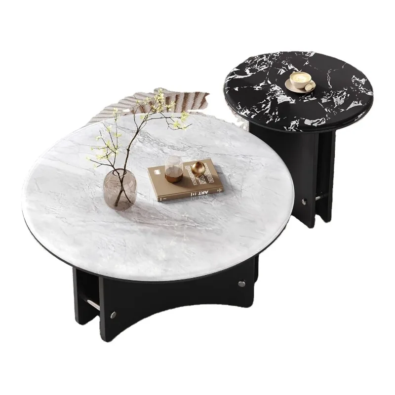 

# Creative Large-Small Round Coffee Table Set: Minimalist Style, Black-White Sintered Stone Top for Livingroom