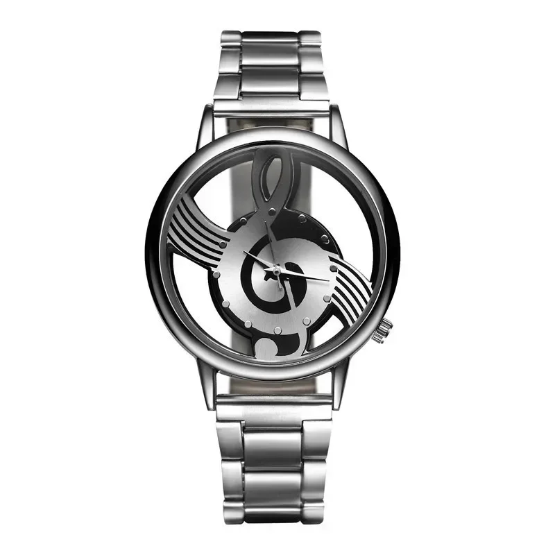 Creative Fashion Women Watch Stainless Steel Silver Hollow Music Note Symbol Mesh Strap Women\'s Quartz Watch relojes para mujer