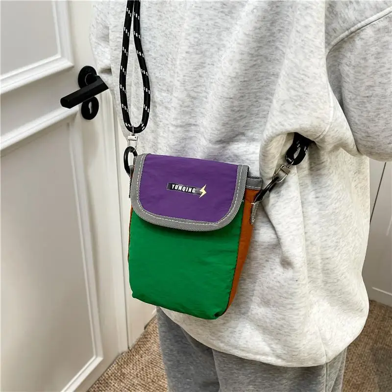 Color Block Nylon Crossbody Bag Mini Patch Phone Bag For Women Men Casual Streetwear Accessory