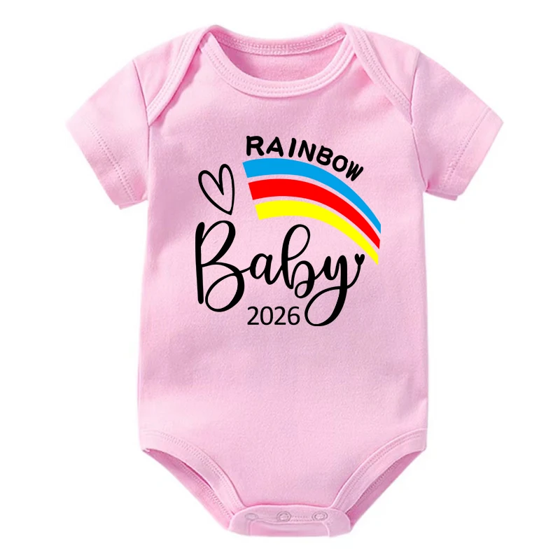 قوس قزح الطفل 2026 طباعة الوليد رومبير إعلان الحمل الطفل ارتداءها الرضع قصيرة الأكمام بذلة الزي استحمام الطفل هدية