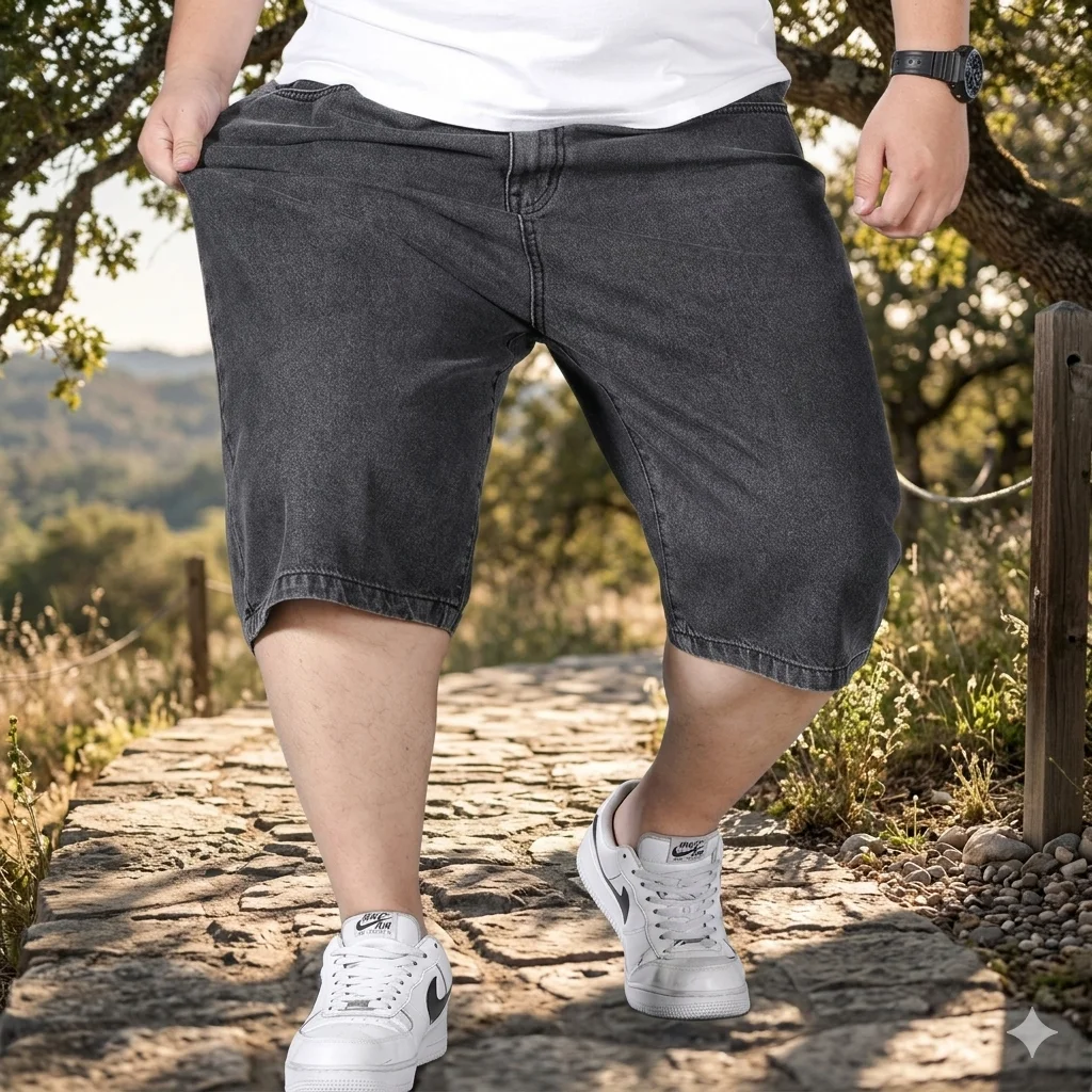Summer Plus Size 44 46 48 Men Jeans Mid Waist Ankle-Length Pants Men Thin Loose Straight Short Medium Middle-aged Male Trousers