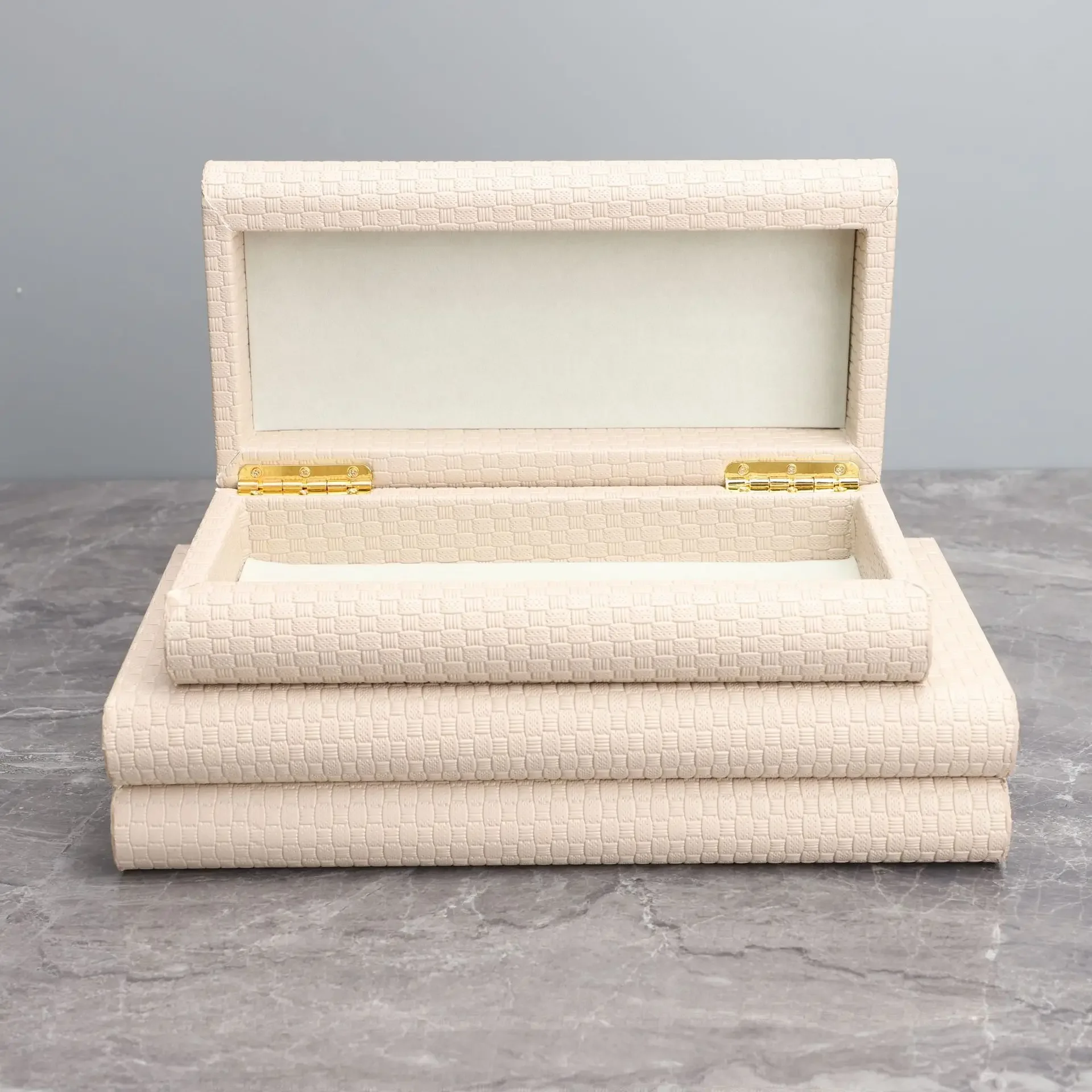Leather Storage Box Jewelry Box Checkered Leather Desktop Storage Container Dressing Table Accessories Home Decoration