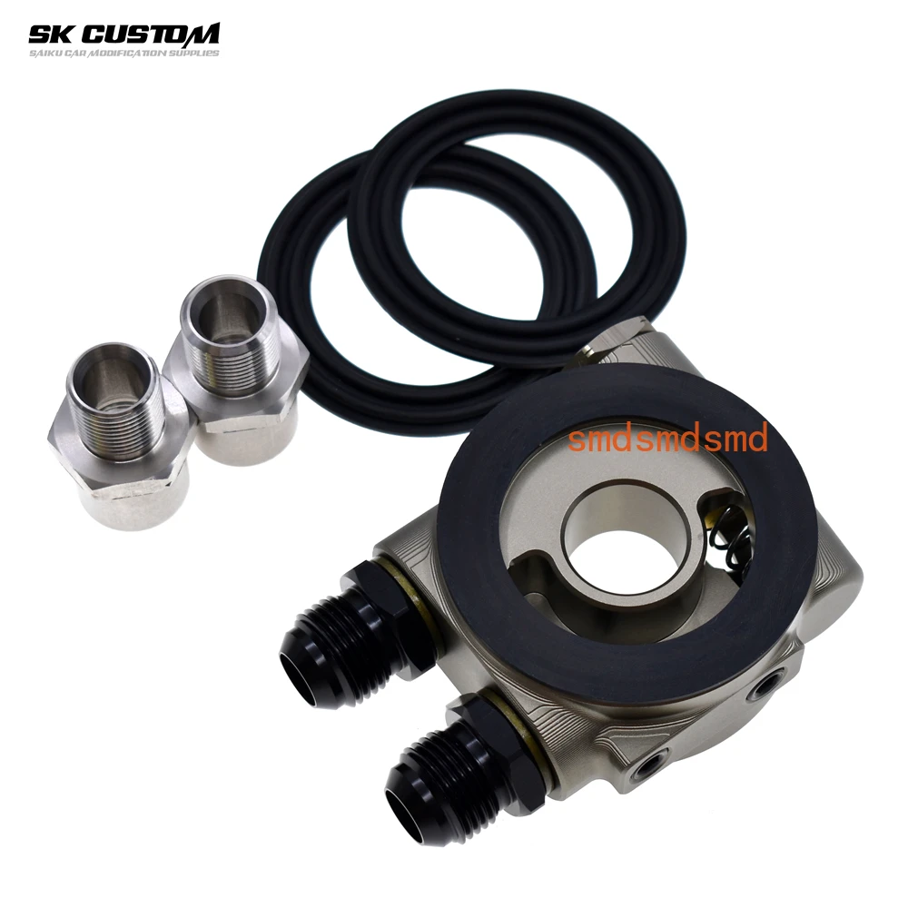 SK CUSTOM Car Conversion Aluminum Oil Cooling Adapter Oil Cooling Kit Sandwich Panel Thermostat Adapter 80° AN10 AN8
