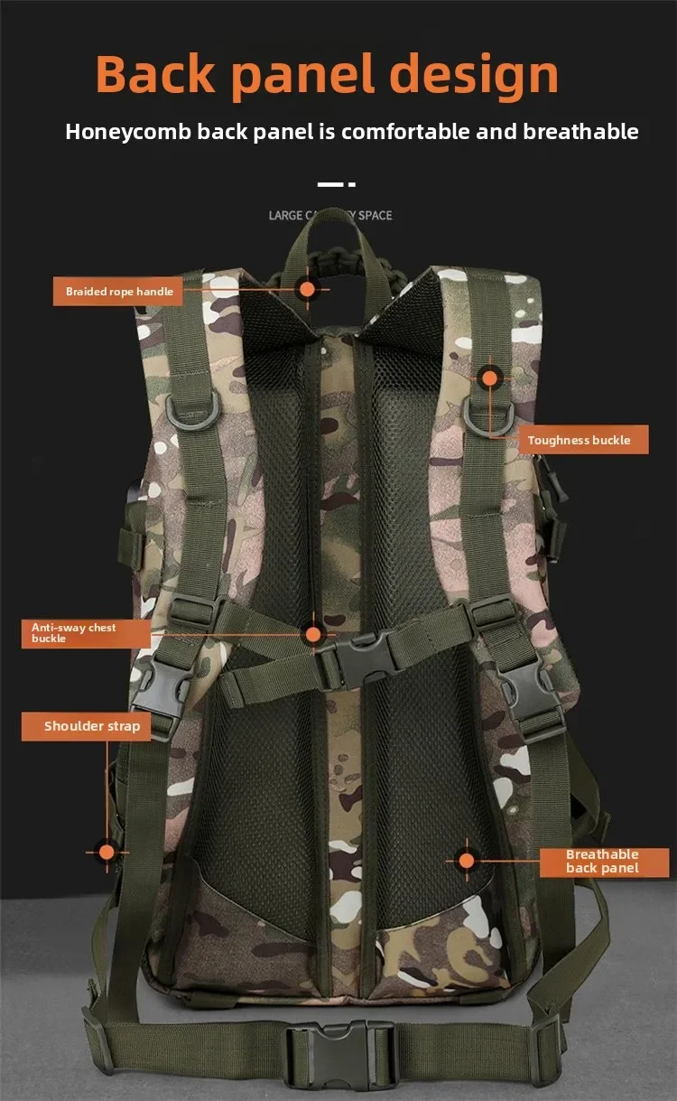 Taktische Outdoor-Tarnrucksack mit zwei Schultergurten - Neues Modell Rucksack - Multifunktionale wasserdichte Tasche für Militär-Enthusiasten und Pendler – Detail 4