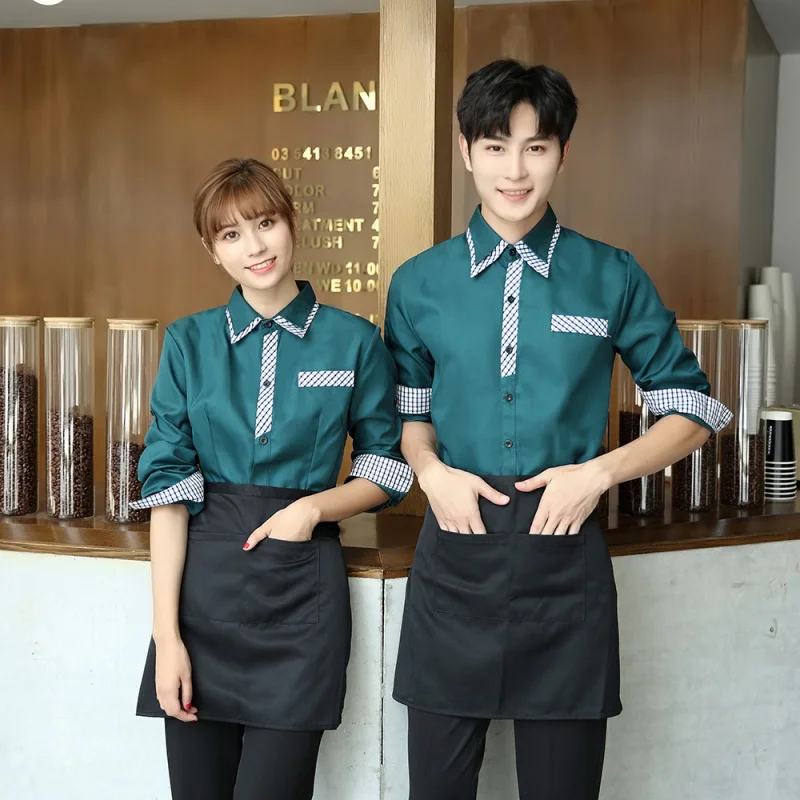 Milk Tea Shop Farbblock Kellner Arbeitsuniform Langarm Restaurant Hotel Fast Food Restaurant Hot Pot Restaurant ArbeitskleidungTT-sh