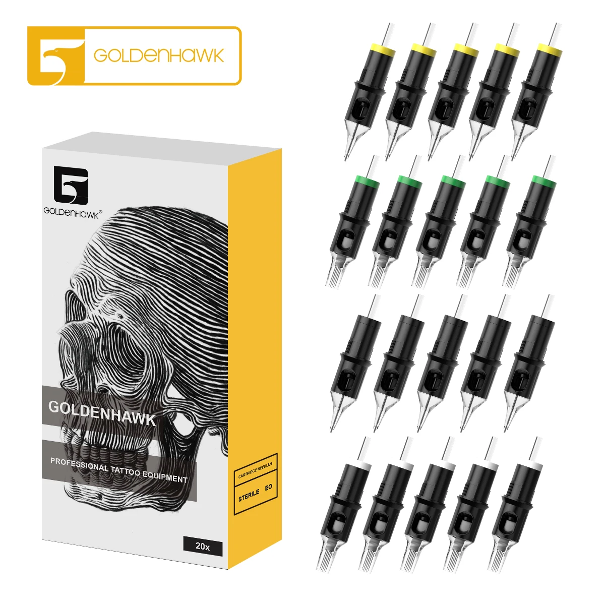 10 шт. GOLDENHAWK одноразовые иглы для татуировки с круглым вкладышем 1RL 3RL 5RL 7RL 9RL 11RL 14RL стерильные полупостоянные иглы для картриджей