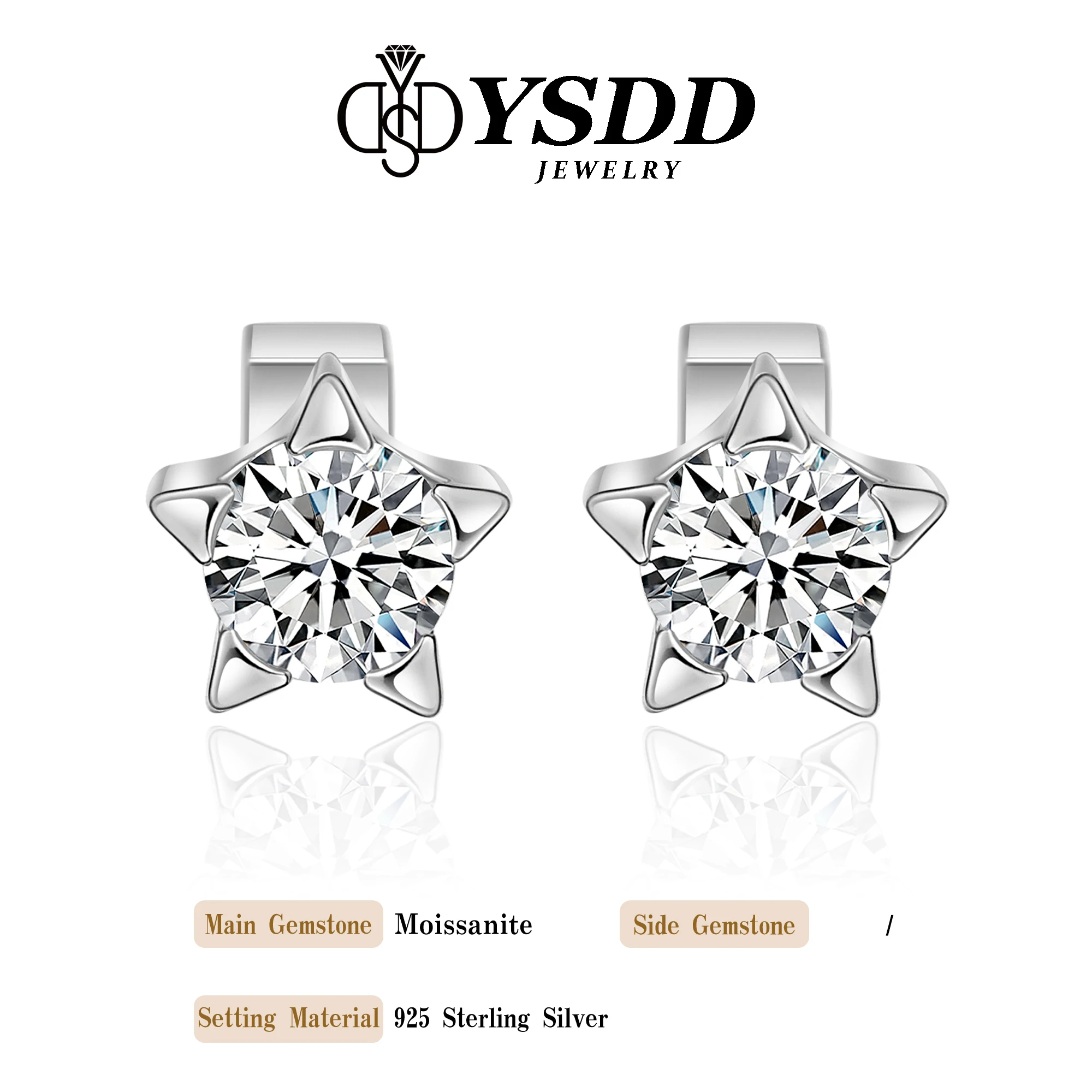 

#315 YSDD Elegant 0.3-0.5 ct moissanite pentagram shaped earrings genuine 925 sterling silver ladies earrings with certificate