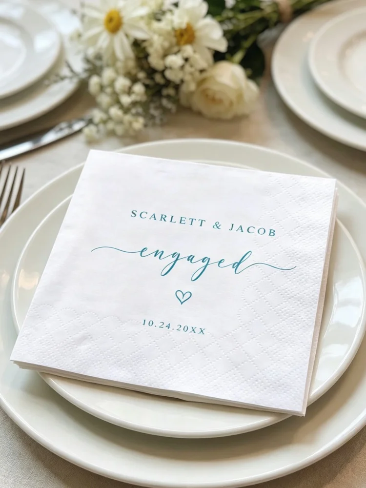 Personalized Couple Name Cocktail Napkins Custom Engagement Bridal Shower Napkins Elegant Wedding Disposable Guest Towels Table