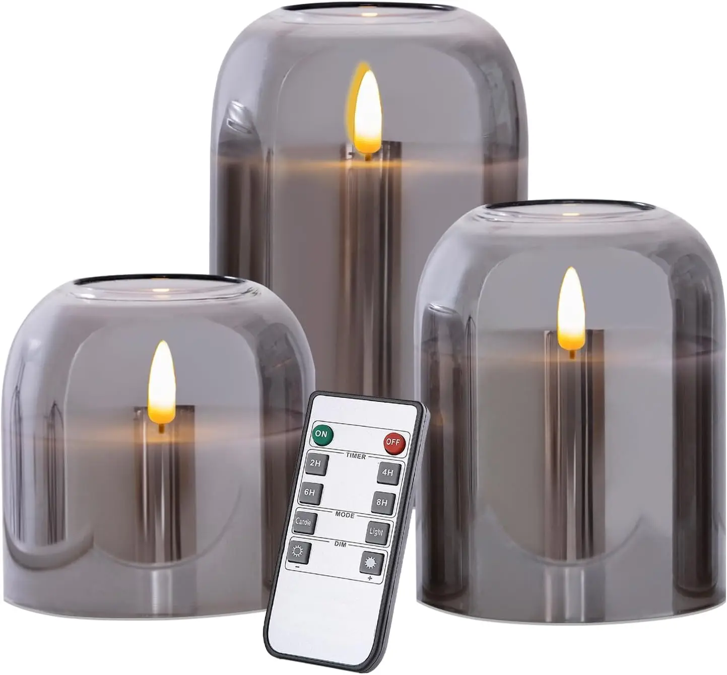 

Gray Glass FlamelCandles Set of 3 (Φ 4' H 4' 5' 6') with Remote Battery Operated Flickering LED