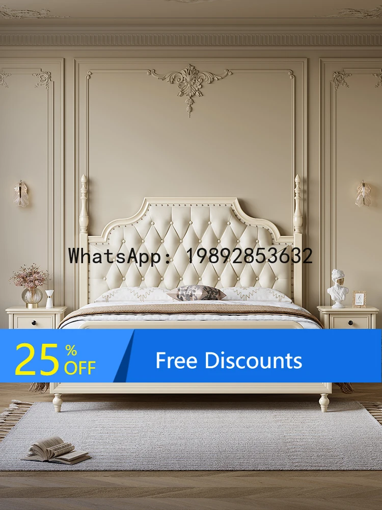

YFY French Cream Style White Solid Wood Bed 1.8M Home Bedroom Soft Back Double Bed 1.5M Wedding Bed High Box