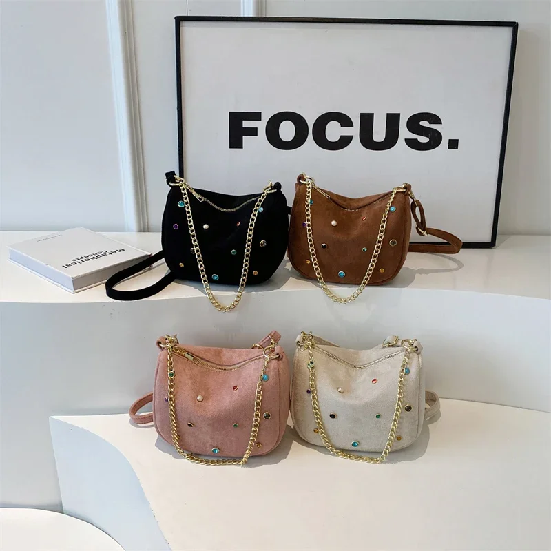 Zipper Suede Sewing Thread Women\'s Shoulder Bags New Fashion Chains 2024 Brand Crossbody Bags for Women Bolsas Femininas