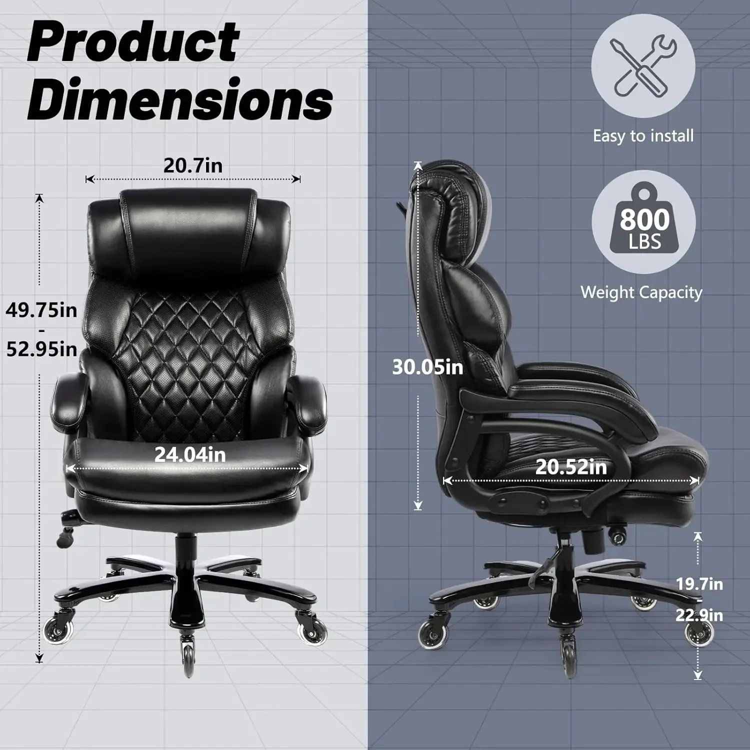 800LBS Big and Tall Office Chair for Heavy People, Heavy Duty Executive Chair with High Back, Extra Wide Seat and Adjustable Lum