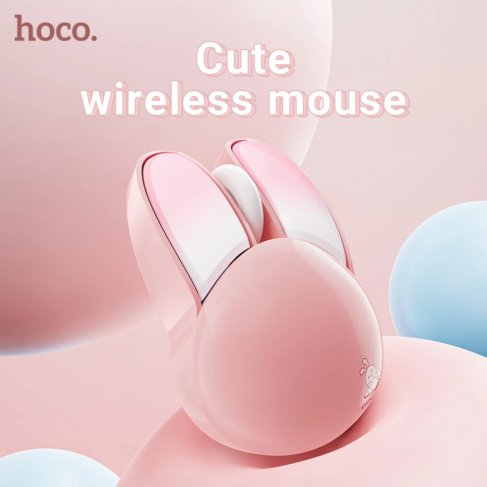 

HOCO Cartoon Wireless Mouse Cute Rabbit Design 3D Ergonomic Gamer Silent Keycaps Gaming Optical USB For Laptop Tablet Windows PC