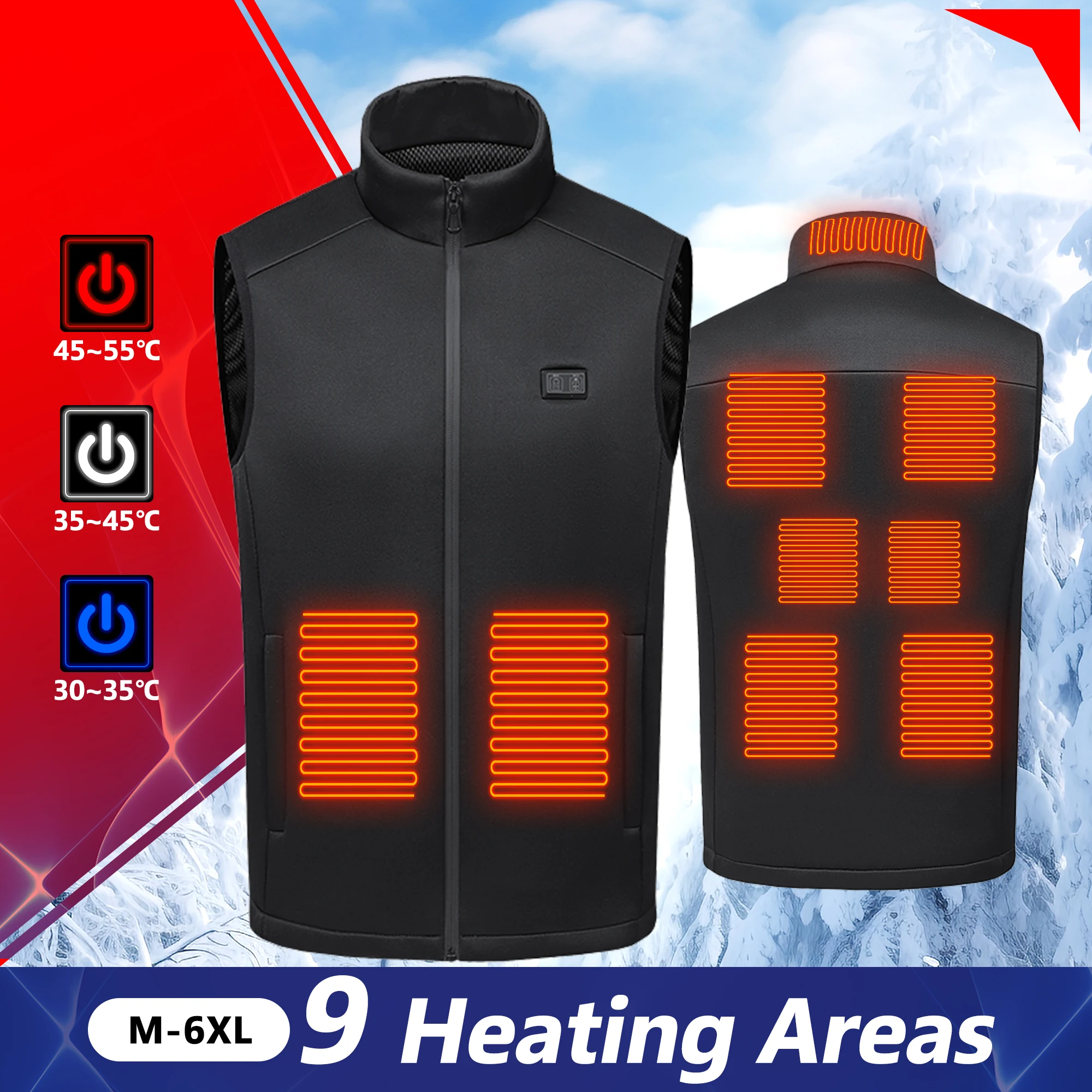 

9 Heated Vest Zones Electric Heated Jackets Heated Motorcycle warm vest USB Heating Jacket For Camping for Winter Sports Hiking