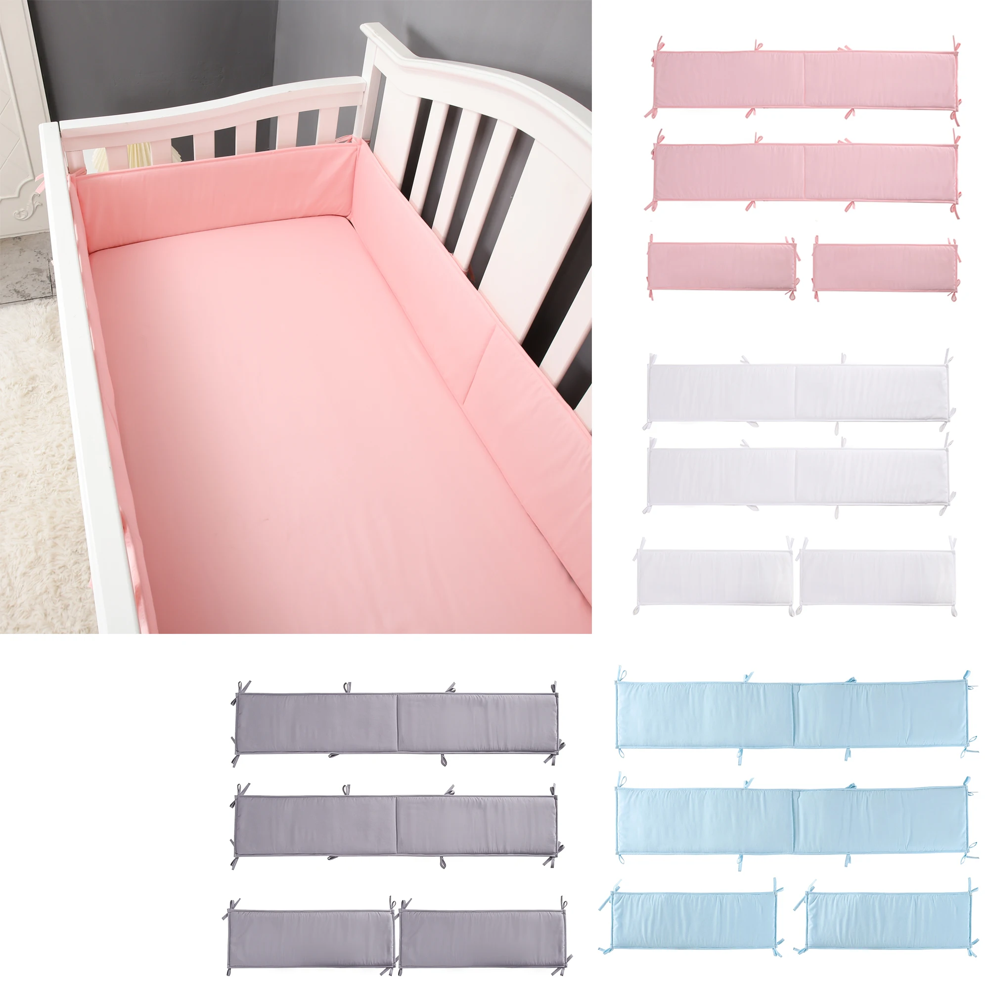 

4Pcs baby bedding Crib Bumpers Bed Rail Bed Side Soft Rail Anti-collision Crib Liner solid plain color for newborn infant