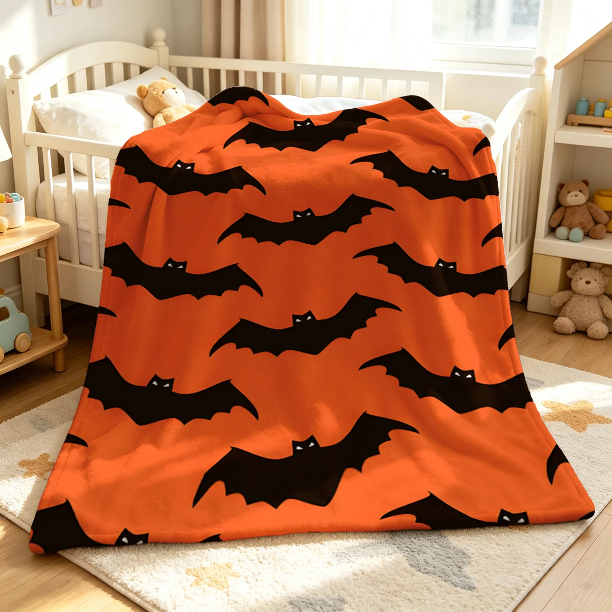 Orange Bat Eye Shapes Flannel Blanket Warm Soft Halloween Christmas Decorative Couch Warm Cozy All-Season Gift