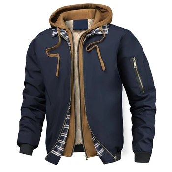 Men's Hooded Hiking Parka 2 Autumn Winter Men's Warm Windbreaker Jacket Outdoor Man Thick Windbreaker Hiking Hooded Coats Men Thermal Sports Zipper Parkas J 2
