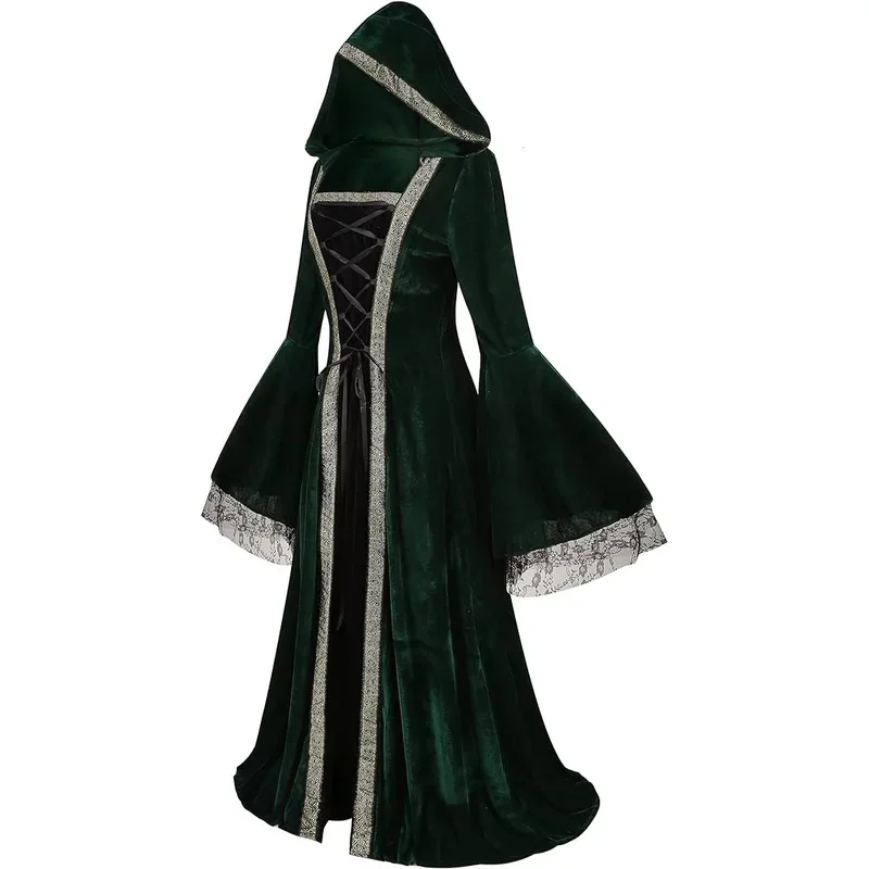 

Женское средневековое кельтское платье принцессы больших размеров с капюшоном для косплея, костюм ведьмы на Хэллоуин для взрослых, винтажный наряд для вечеринки в стиле Ренессанс