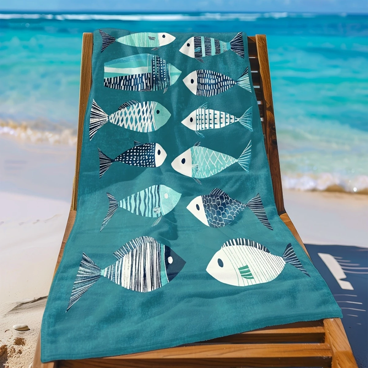 Marine Fish 2D Flat Printed Beach Towel 1Pc Microfiber Sandproof Waterproof Seaside Holiday Sunbathing Chair Cover Mat