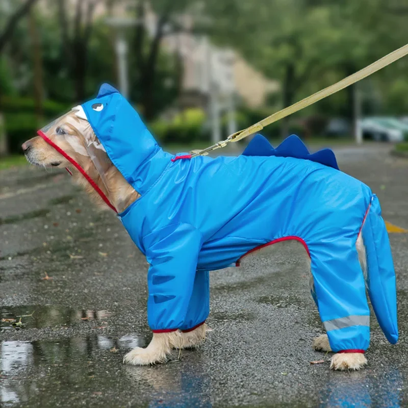 Dog Raincoat Waterproof Hoodie Jacket Dinosaur Shapes Rain Poncho Pet Rainwear Clothes for All Sizes Big Puppies