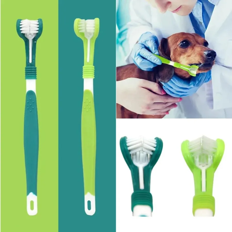 3-Sided Pet Toothbrush Plastic Dog Cat Teeth Cleaner, Tartar Removal & Oral Care Tool for Gentle Daily Dental Hygiene