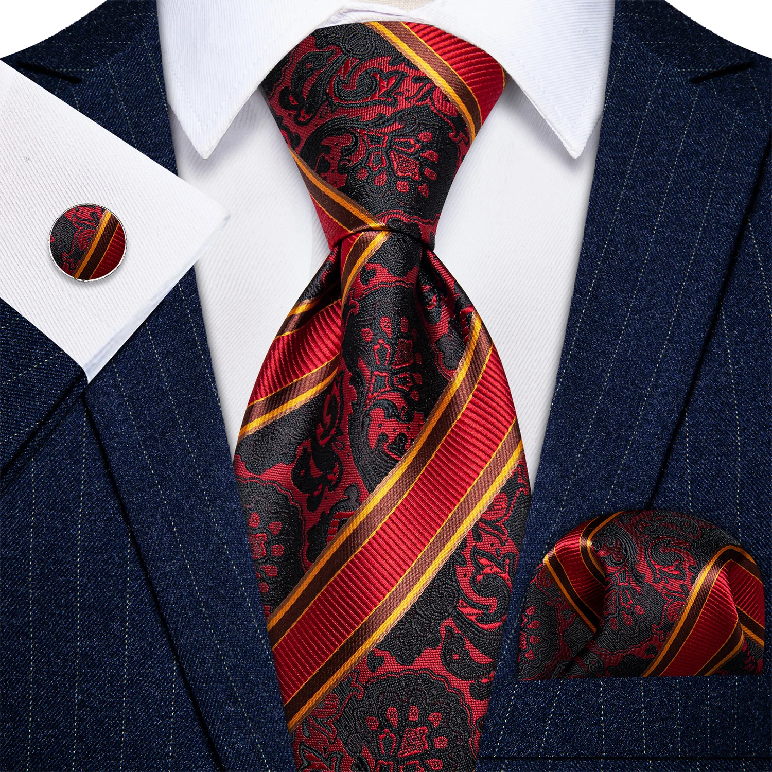 Men Wedding Groom Best Man Necktie Pocket Square Cufflinks Full Set Formal Ceremony Party Suit Accessory