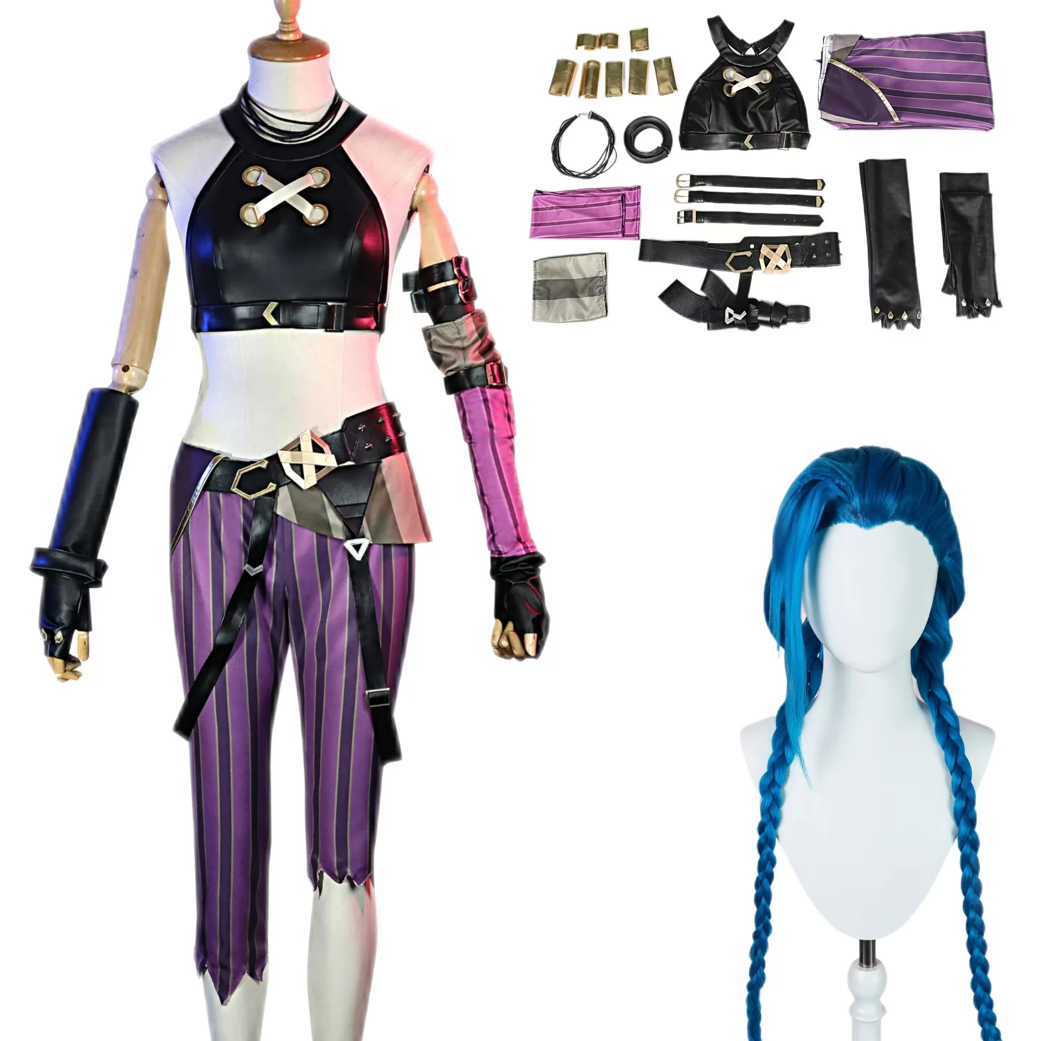 Arcane Jinx Cosplay Costume LoL Wig Halloween Carnival Party Outfits