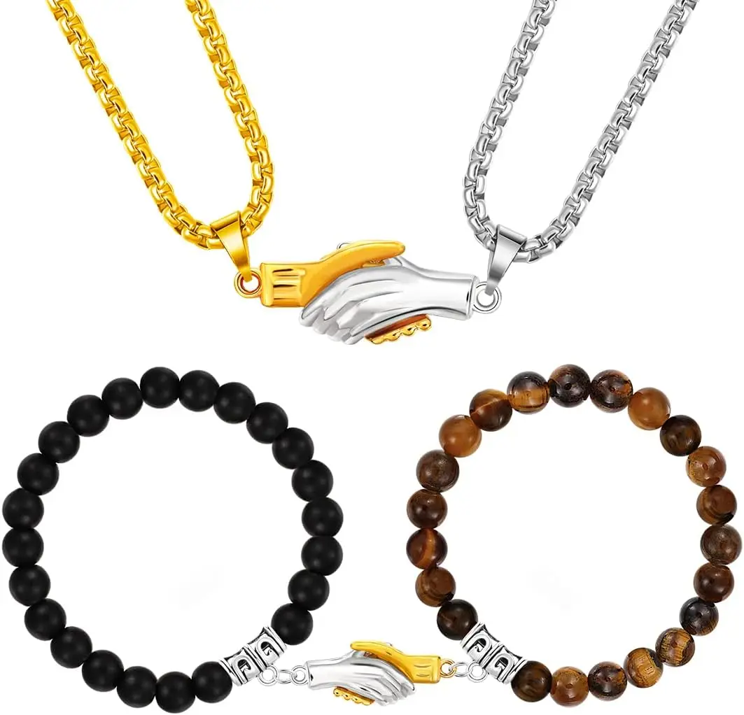 4-paar armband kettingset voor dames en heren, bijpassende armband ketting paar hartketting kralenarmband