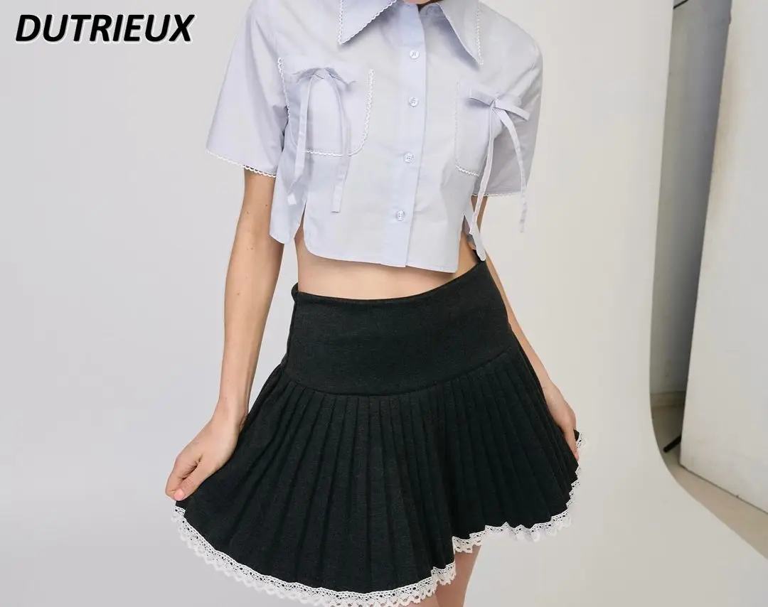 Solid Color Japanese Style Sweet Blouse Simple Bow Lolita Short Sleeve Shirt New Summer Womens Tops Elegant Camisas De Mujer