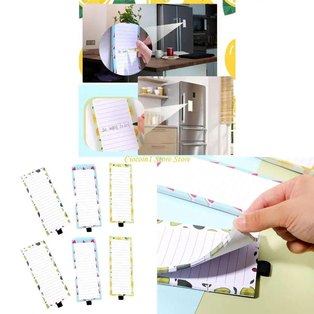 A3PC Kitchen Fridge Memopad Fruit Print Writing Pad Notepads Reminder On Fridge for Grocery List Shopping Lists