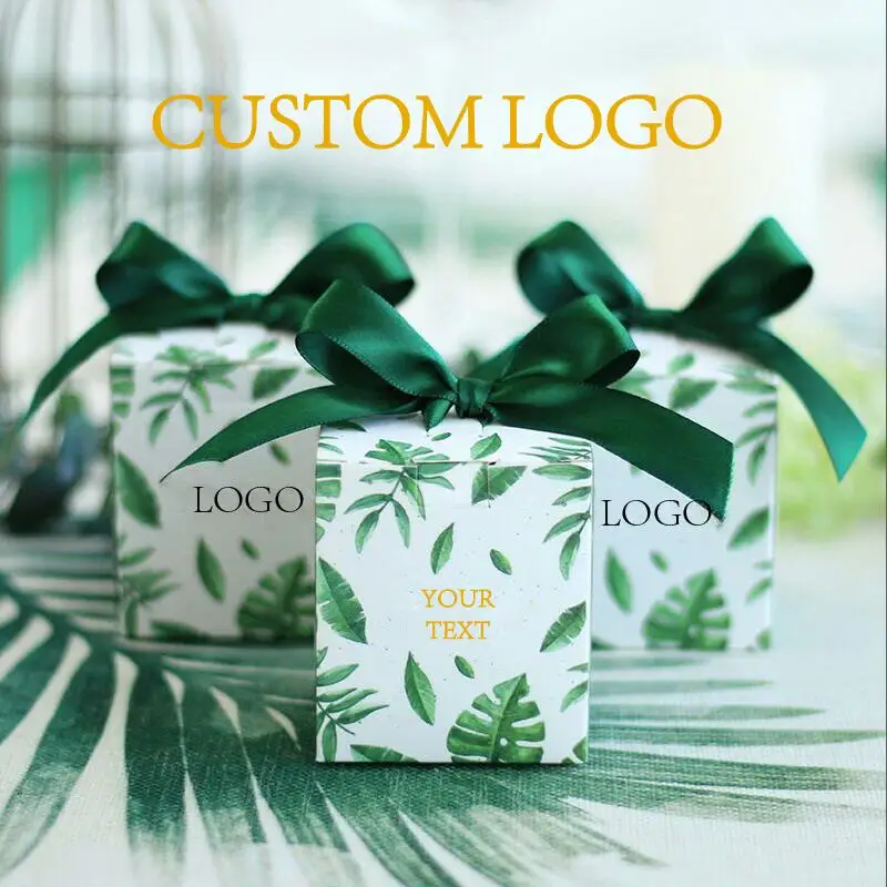 Custom logo Palm Leaves Gift Packaging Box Set For Wedding Baby Shower Favors Birthday Party Christmas Supplies Eid Mubarak