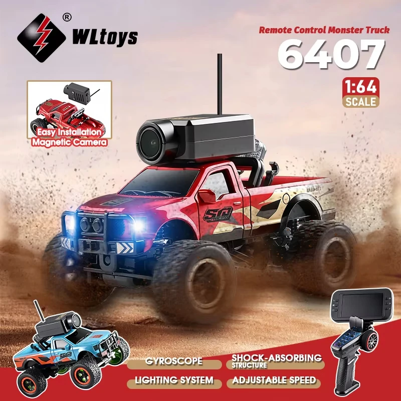 New Wltoys 6407 1:64 Mini FPV RC Car with Camera and Monitor, WiFi App Control, High-Speed Drift Racing Car, Desktop Toy, Gif