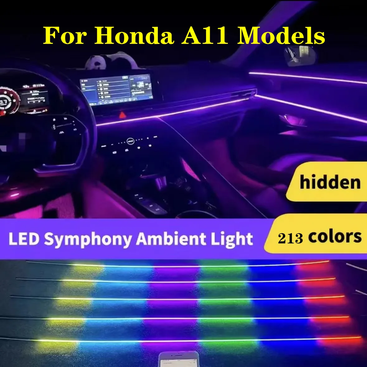 For Honda mugen power Accord Civic vezel Crv City Jazz 213 Color RGB Symphony Car LED  Interior Ambient Light Auto Accessories