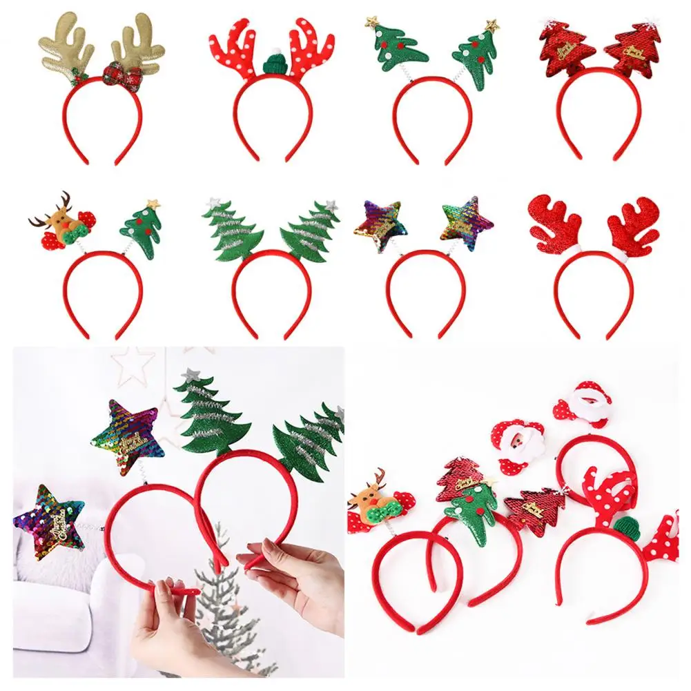 Flexible Size Holiday Headband Festive Christmas Headband Set for Women Kids Reindeer Antler Hair Hoop Santa for Party for Kids