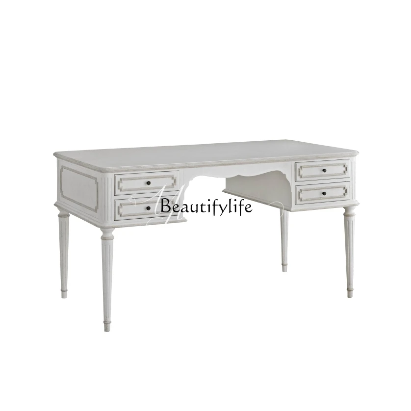 

American-style Solid Wood Desk Vintage Look Study Computer Desk Bedroom Office