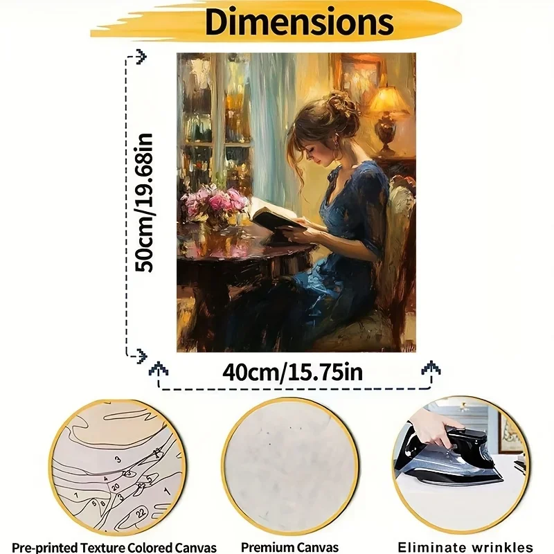 (Professional Art Use) Lady Reading Quietly by the Window - 1pc DIY Adult Paint by Numbers Kit, Including Acrylic Paints, Canvas