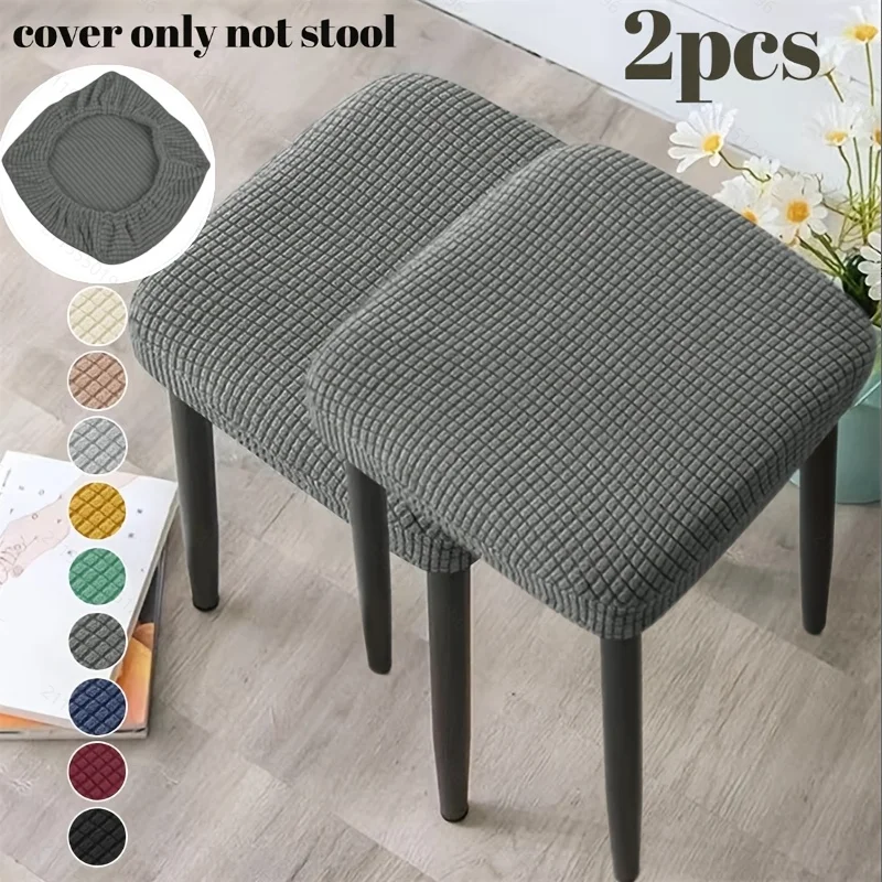 2pcs Square Stool Cover Chair Cover Stretch Solid Chair Seat Covers Chairs Protector Slipcover Removable Seat Case Home Kitchen