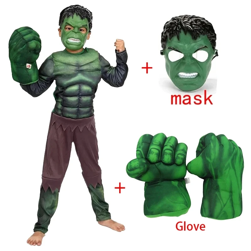 Nuevo Disfraz Musculoso de Hulk, Disfraz de Superhéroe Hulk, Máscara, Guantes de Felpa, Disfraz para Niños, Ropa para Halloween y Navidad