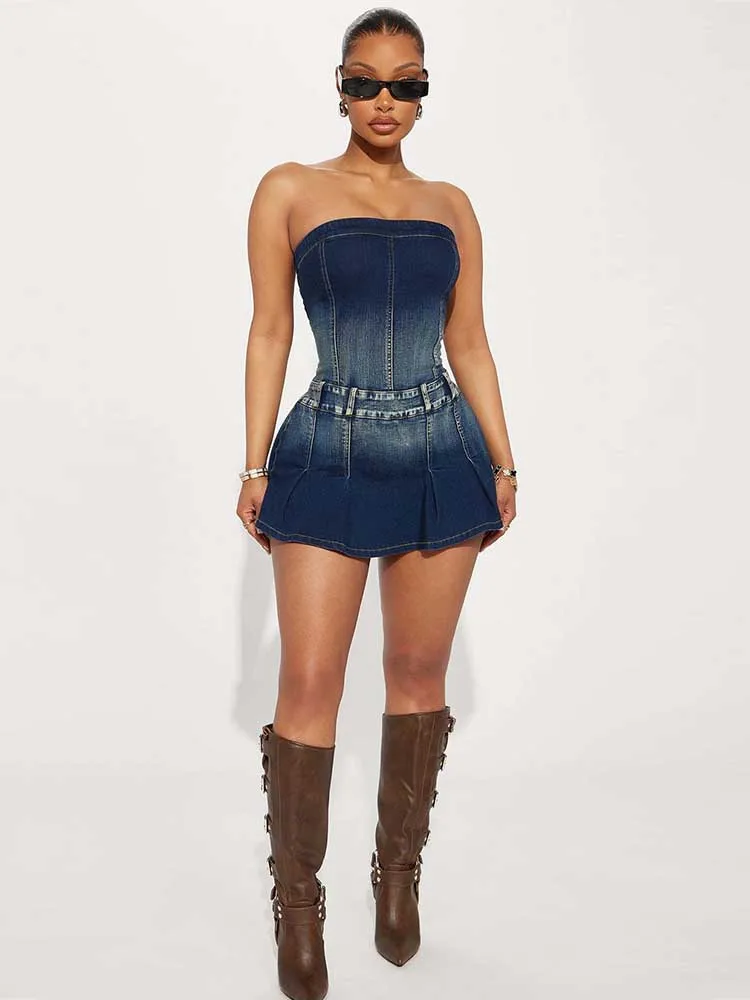 Macacão de uma peça shorts para mulheres roupas de verão sexy denim macacão com saias estiramento sexy sem alças macacões senhoras