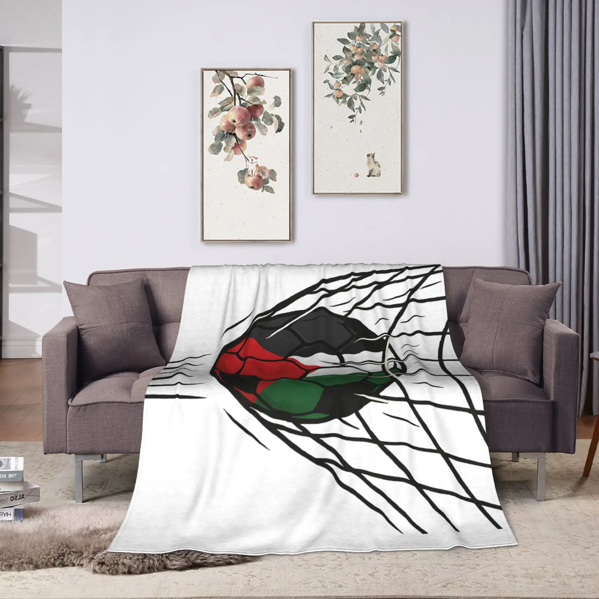 Palestinian Flag Soccer Plush Blankets Child  Flannel Throw Blanket For Outdoor Warm Customized Quality Bedspread Birthday Gift