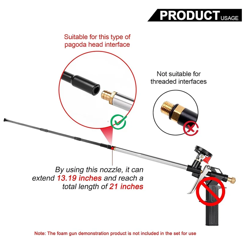 THIVN-Black Aluminum 34Cm Foam-Gun Extension Tubes For Enhanced Glue Spraying - Pack Of 3