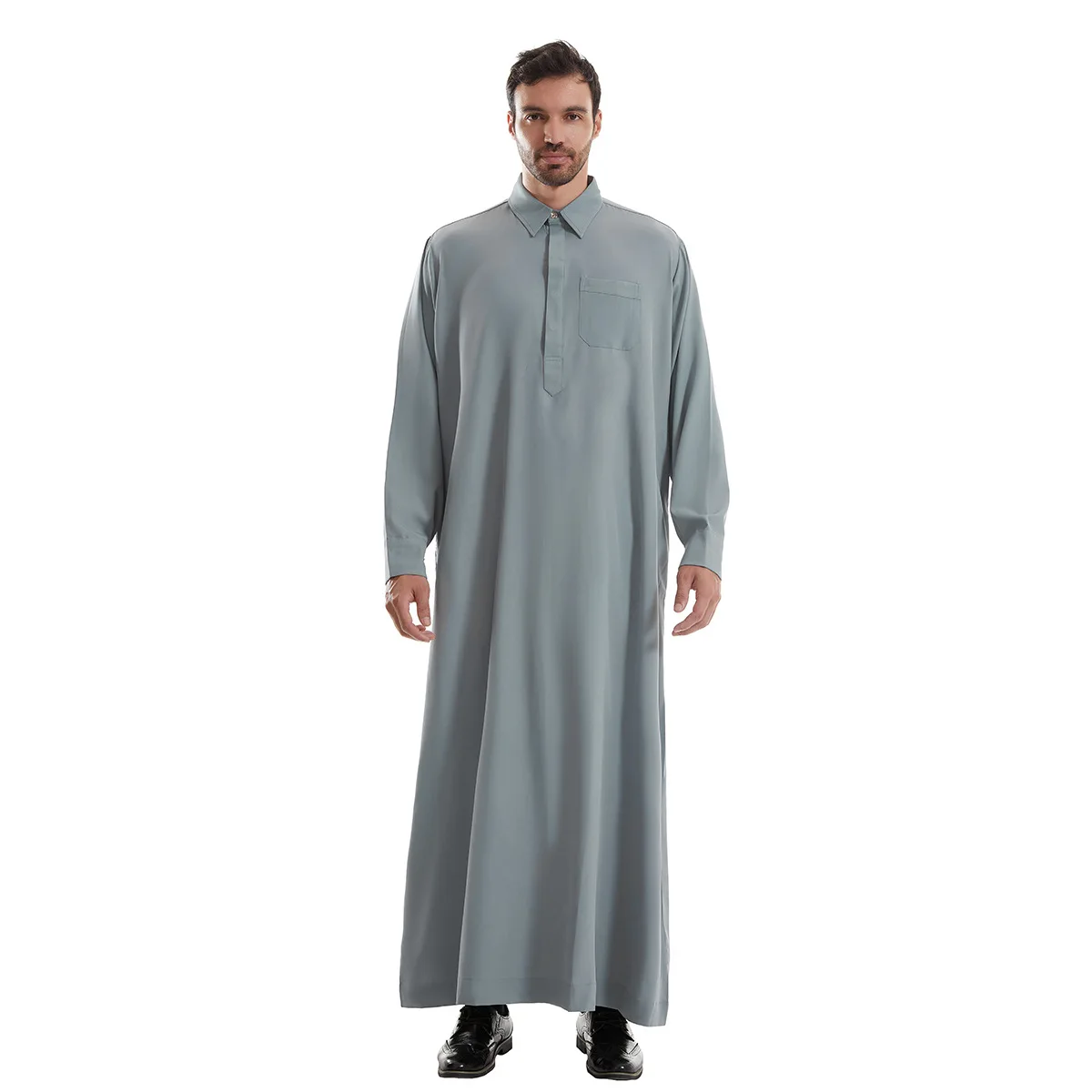 Uomo Jubba Thobe Abito camicia lunga da uomo Eid Musulmano 2025 Ramadan Abito con risvolto Saudi Musulman Wear Abaya Caftano Dubai Abito arabo