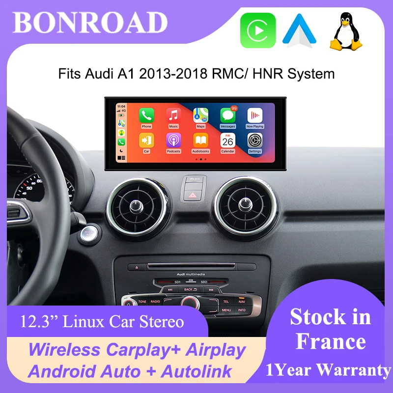Bonroad 12.3" Wireless CarPlay Android Auto Car Touch Screen For Audi A1 2013-2018 RMC HNR System Linux Multimedia Autolink BT