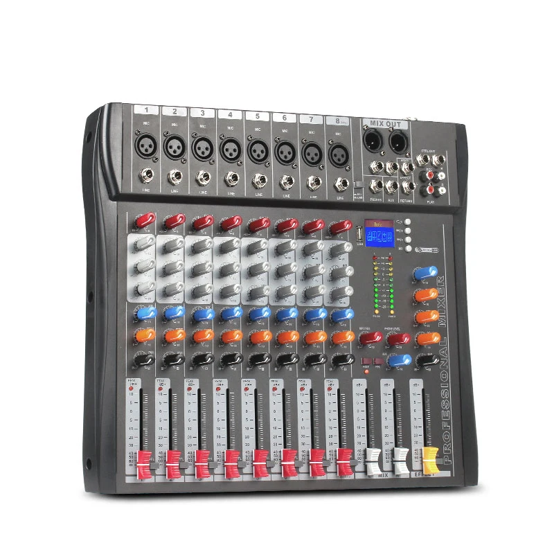 المهنية 8 قناة جهاز مزج الصوت Dj المرحلة وحدة التحكم خلاط الصوت الرقمي مع ترويسة تيار تحكم الكمبيوتر USB تسجيل dsp