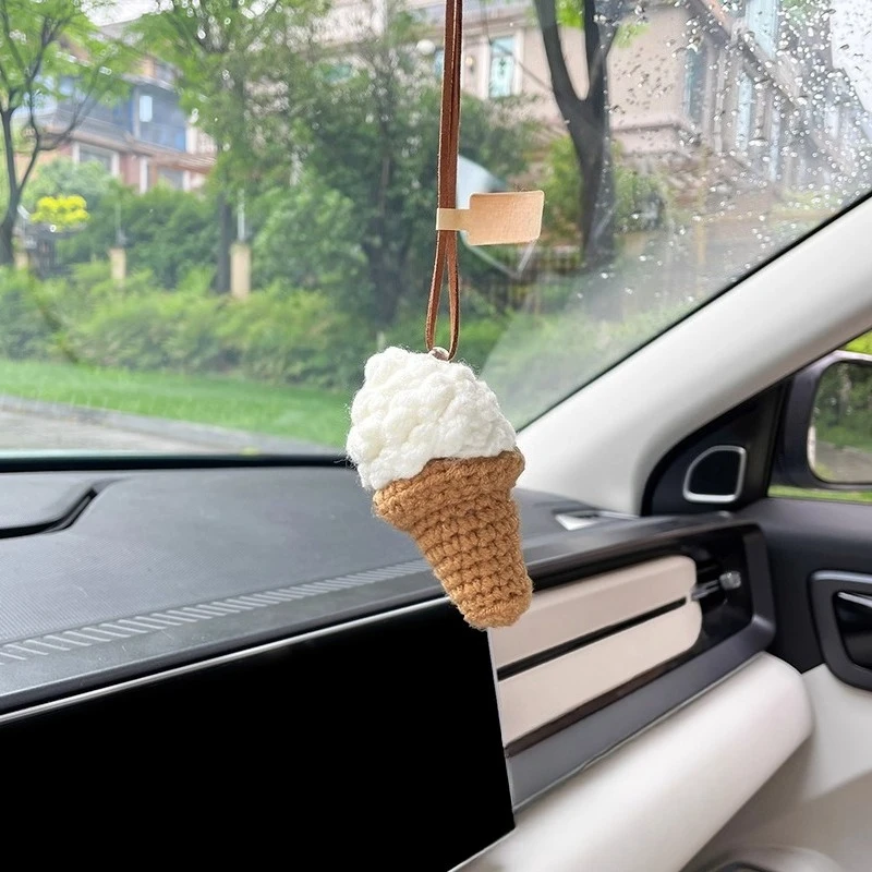 

Knitted Ice Cream Car Pendant Creative Interior Rearview Mirror Decoration